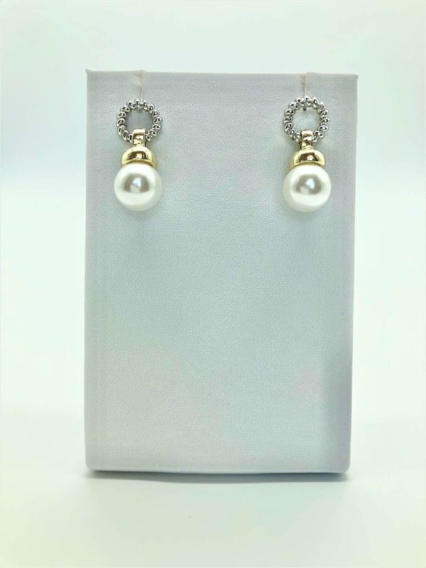 Two Tone Cable with Pearl Drop Earrings 13196