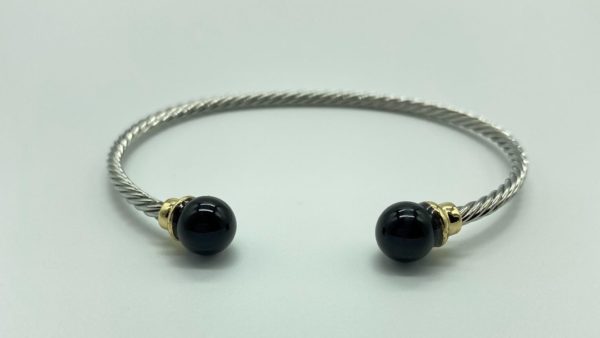 Two Tone Cable with Round Onyx Tip Cuff 13120