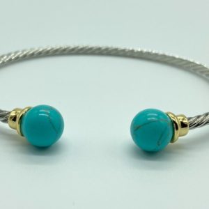 Two Tone Cable with Round Turquoise Tip Cuff 13118