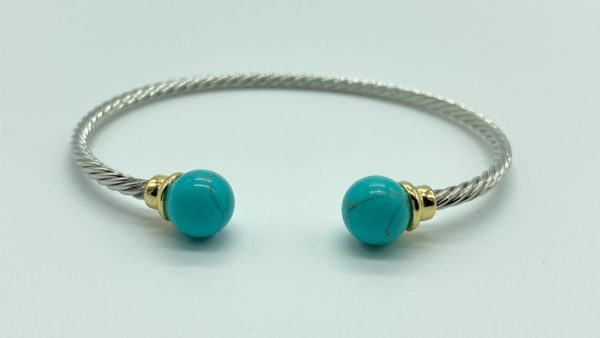 Two Tone Cable with Round Turquoise Tip Cuff 13118