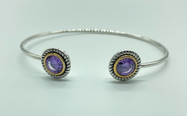 Two Tone Cuff with Round Amethyst Stone 13067