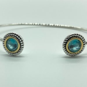 Two Tone Cuff with Round Blue Topaz 13069
