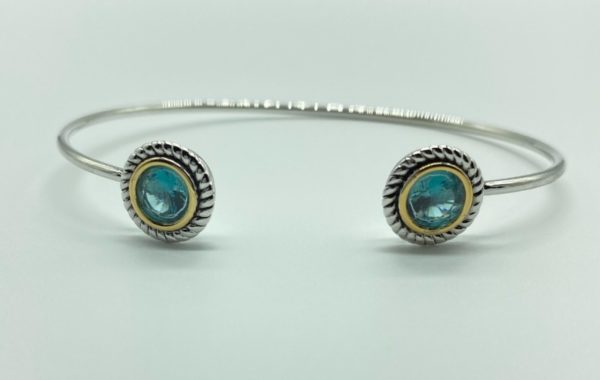 Two Tone Cuff with Round Blue Topaz 13069
