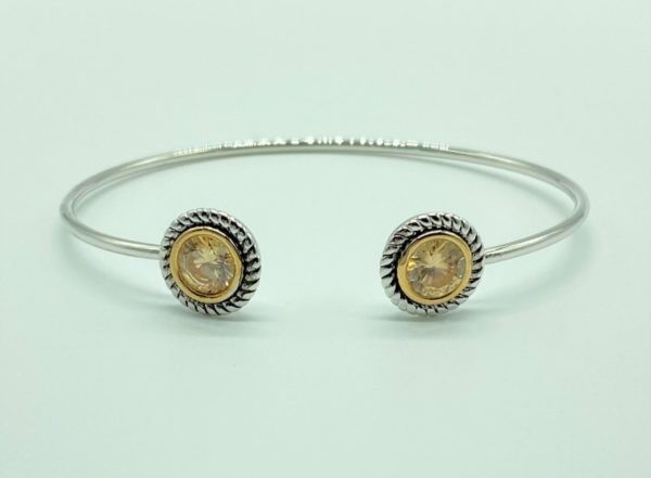 Two Tone Cuff with Round Champagne Stone 13068