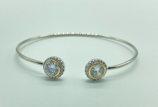 Two Tone Cuff with Round Clear Stone 13066