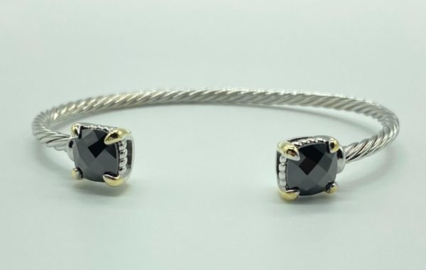 Two Tone Cuff with Square Jet Stone 13065