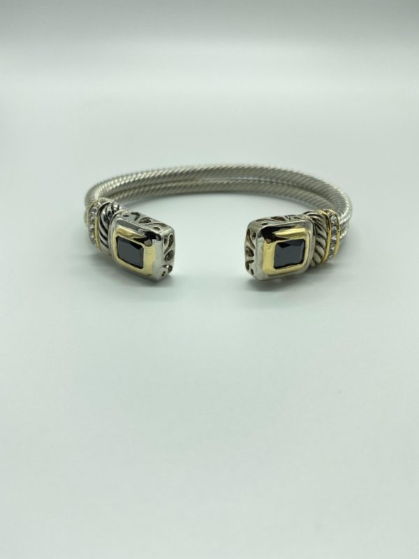 Two Tone Double Cable Cuff with Jet Stone 1565