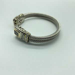 Two Tone Double Cable Cuff with Jet Stone 1565 alt