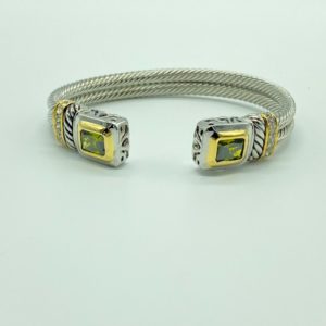 Two Tone Double Cable Cuff with Olivine Stone 1566