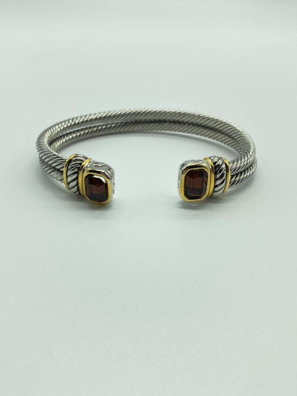 Two Tone Double Cable Cuff with Smoky Topaz Stone 1365