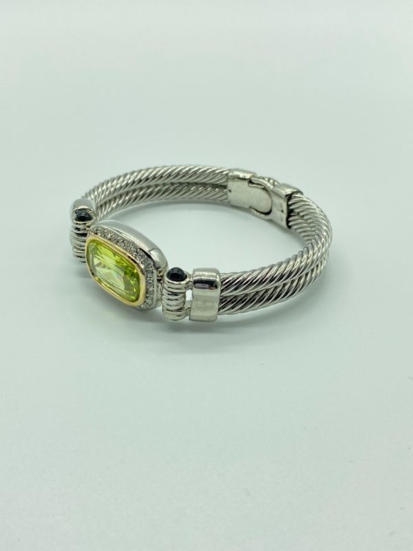 Two Tone Double Cable Pave with Peridot Center Magnetic Clasp 1407
