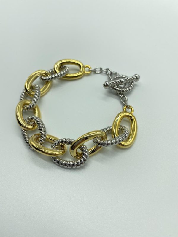 Two Tone Oval Cable and Link Bracelet with Toggle Clasp 12761