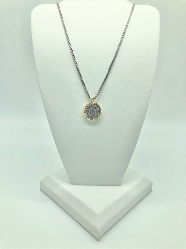 Two Tone Round Cable Pendant with CZ Necklace 13129
