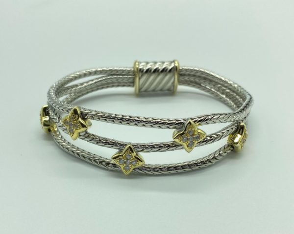 Two Tone Soft Bangle with Scattered Pave and Magnetic Clasp 13337