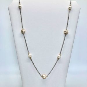 Two Tone Staggered Pearl with CZ Wrap Necklace 13203