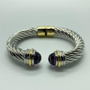 Two Tone Wide Cable Hinged with Amethyst Stone 10304