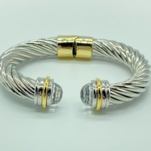 Two Tone Wide Cable Hinged with Clear Stone 10307