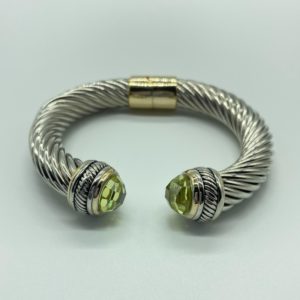 Two Tone Wide Cable Hinged with Peridot Stone 6534